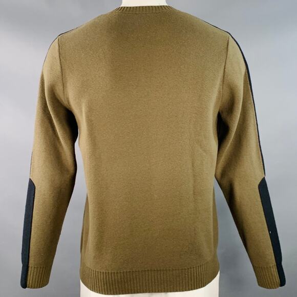 AETHER Size L Black Olive Two Toned Cotton Merino Wool Crew-Neck Sweater - Picture 3 of 5
